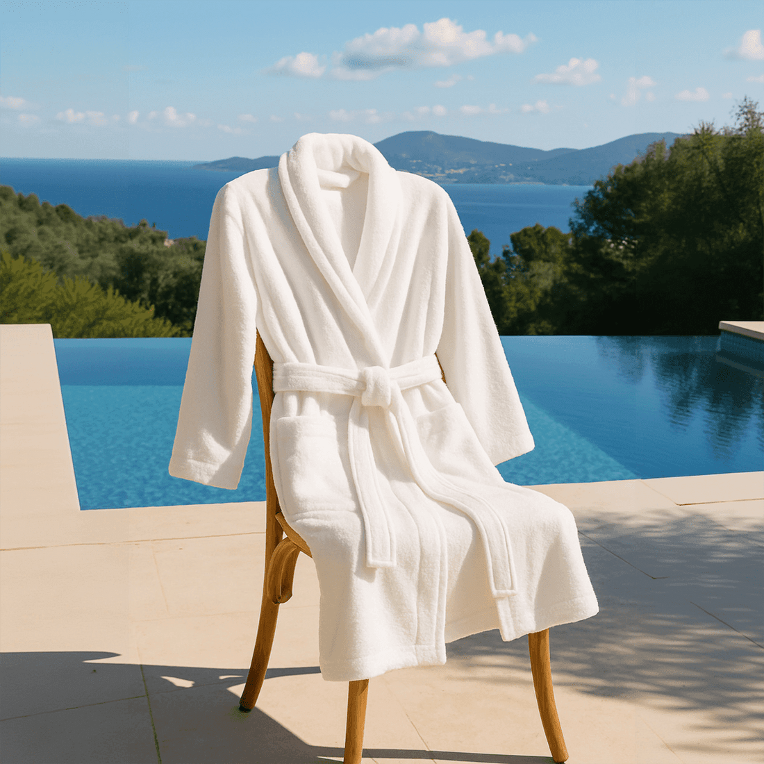 Soft white terry cloth bathrobe