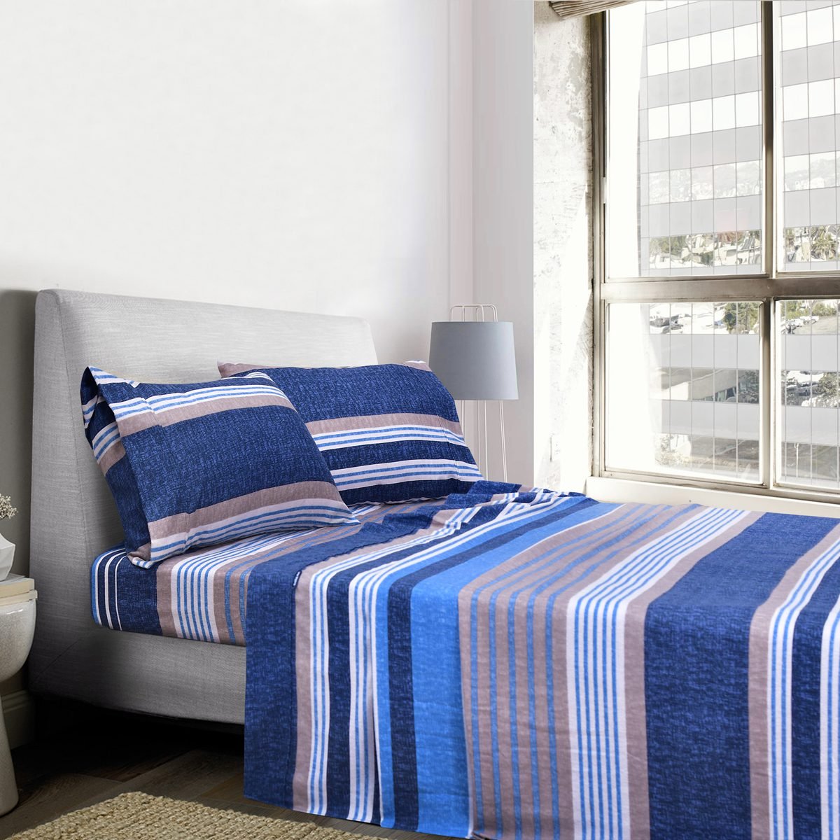 Lumina striped flannelette sheet set