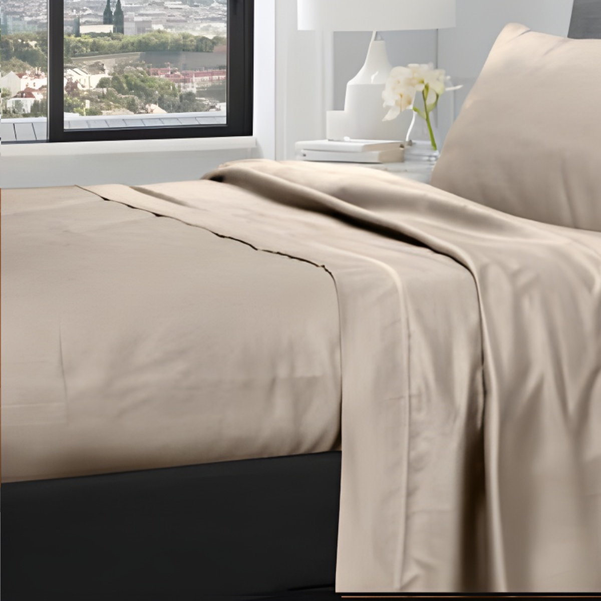 Close-up of beige pillowcases showing soft cotton fabric texture