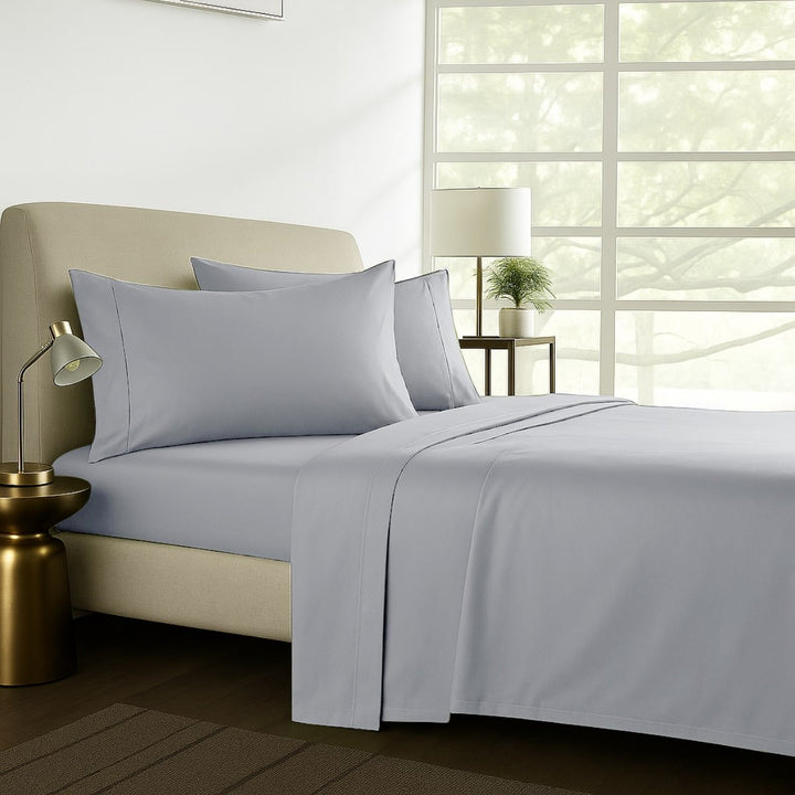 Silver grey cotton sheet set styled