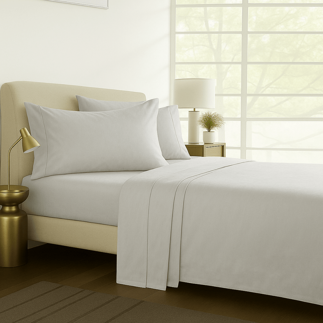 Silver light cotton sheet set styled
