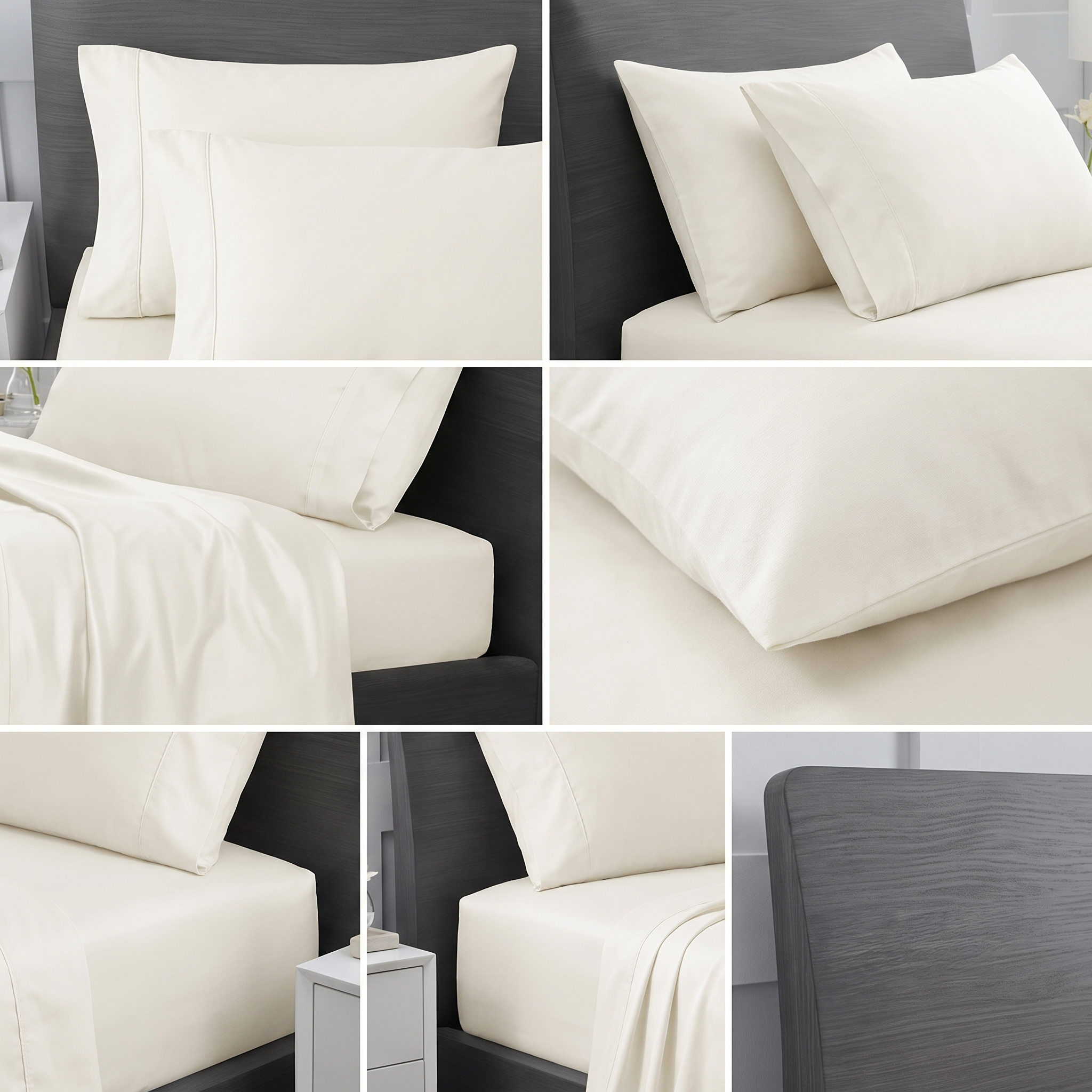 King size cream cotton sheet set styled in a modern bedroom setting