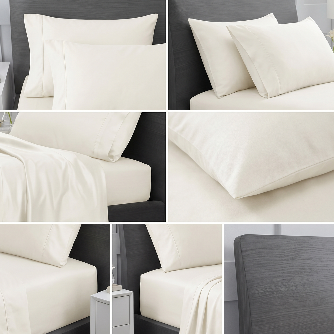 King size cream cotton sheet set styled in a modern bedroom setting