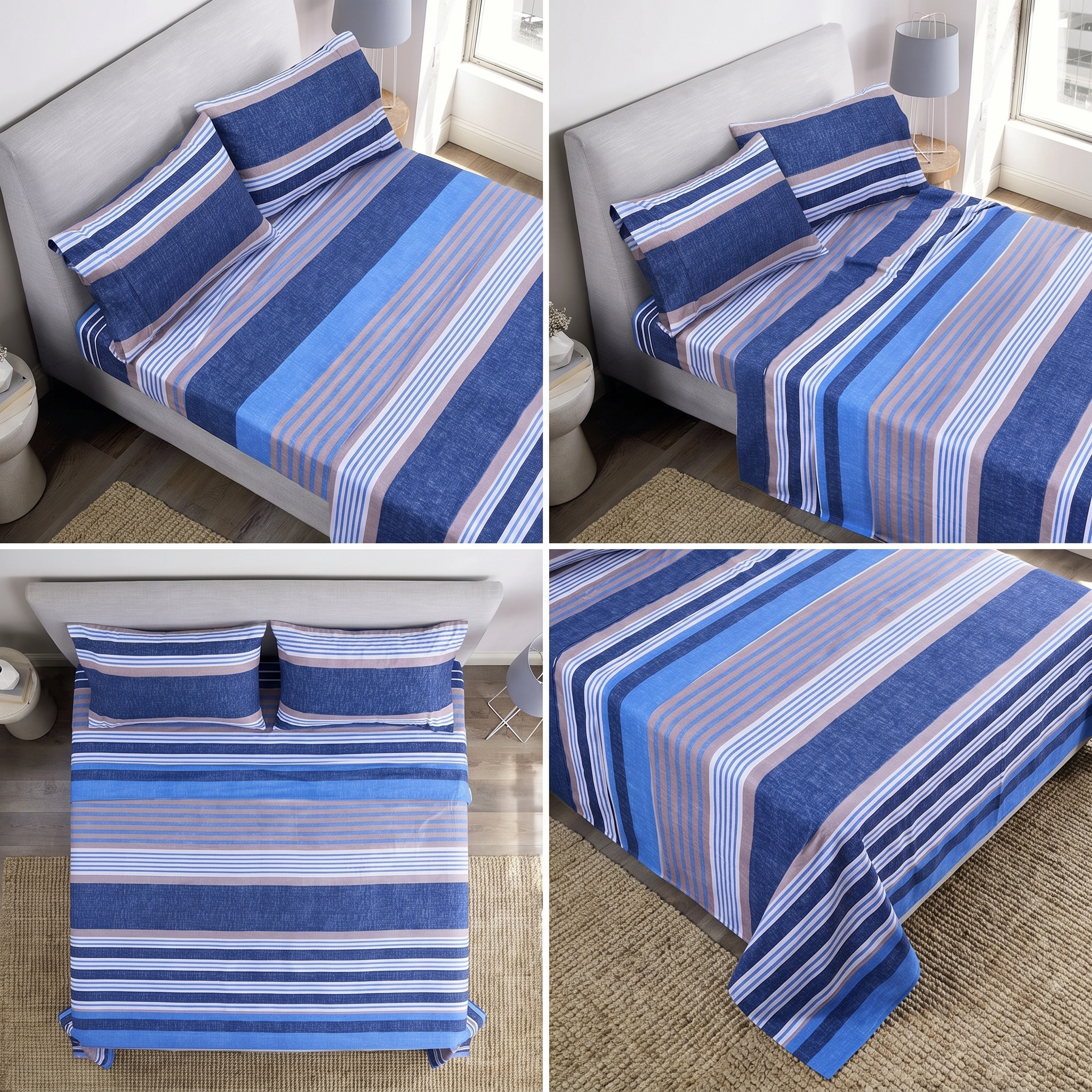 Close-up striped pillowcase blue pattern