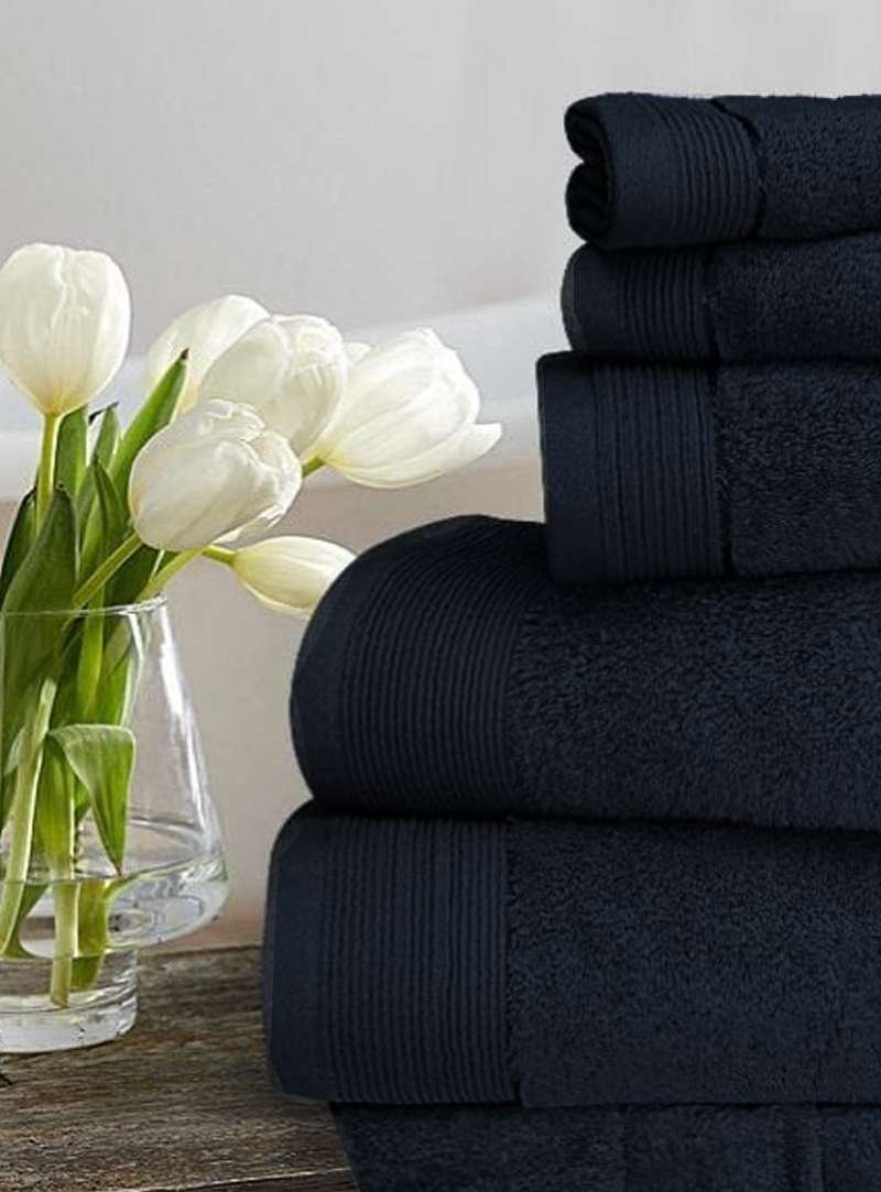 6 Pieces Pure Egyptian Cotton Towel Set – Black