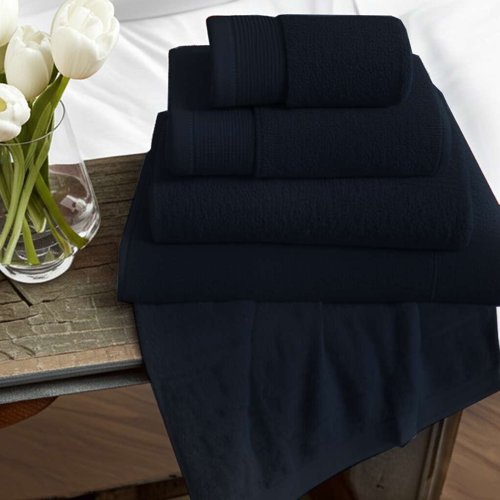6 Pieces Pure Egyptian Cotton Towel Set – Black