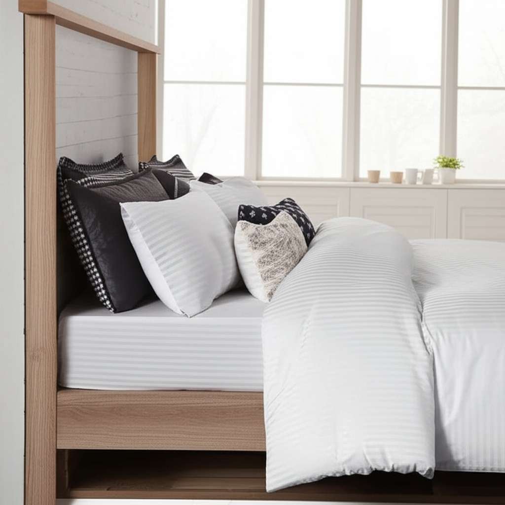 1000TC 3Pcs Cotton Rich Broad Stripe Quilt Cover Set – White