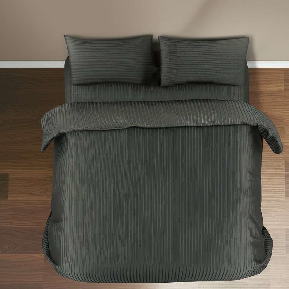 1000TC 3Pcs Cotton Rich Pin Stripe Quilt Cover – Charcoal