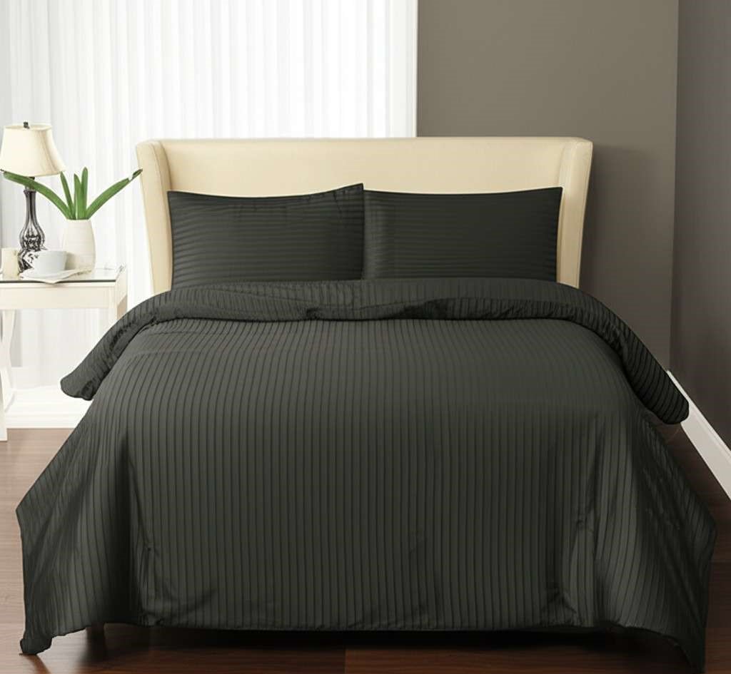 1000TC 3Pcs Cotton Rich Pin Stripe Quilt Cover - Charcoal - Image 4