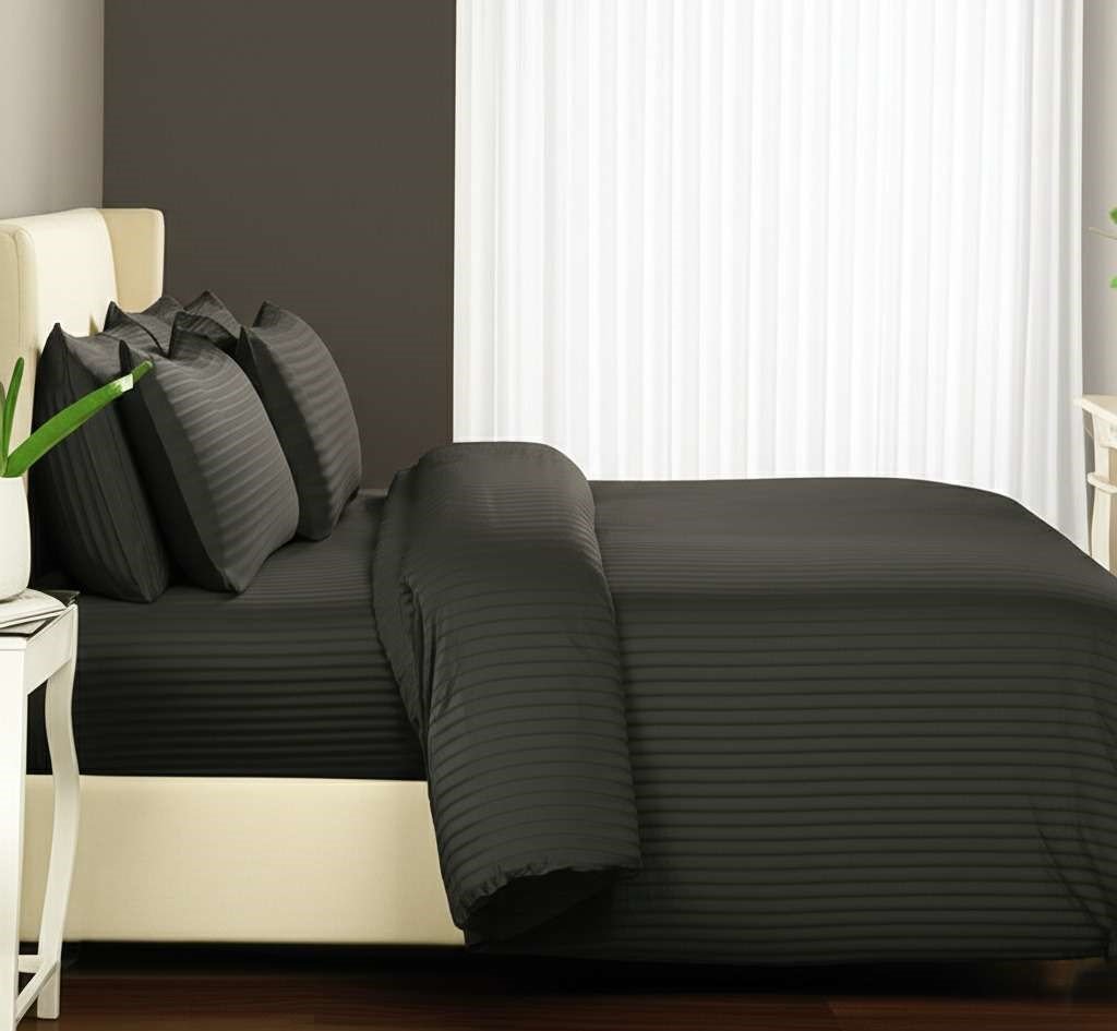 1000TC 3Pcs Cotton Rich Pin Stripe Quilt Cover - Charcoal - Image 5