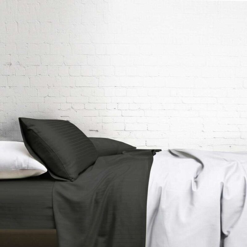 1000TC Cotton Rich Stripe Sheet Set – Charcoal