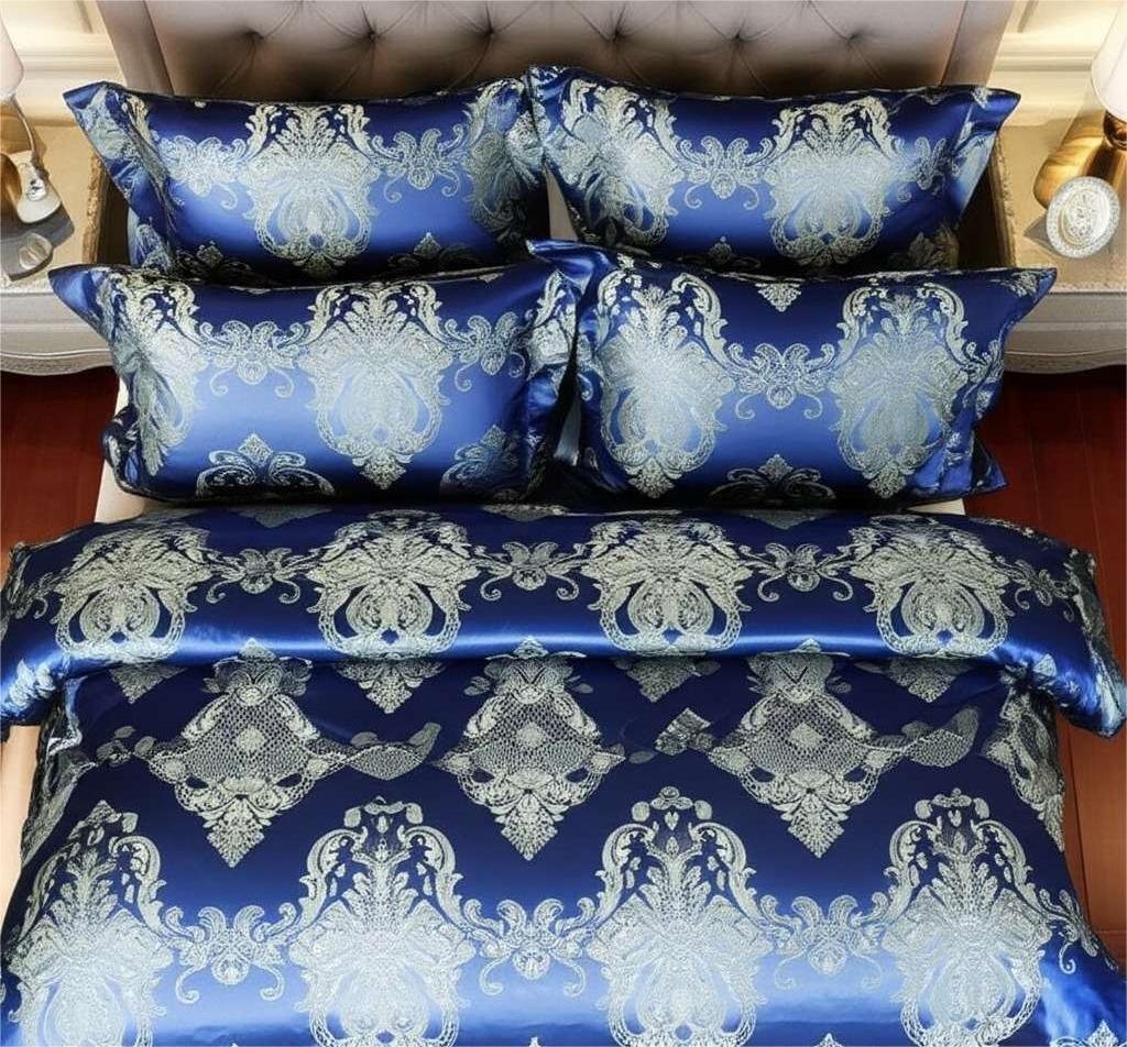 500TC Jacquard 3 Pcs Comforter Set Design – Damask Royal Blue