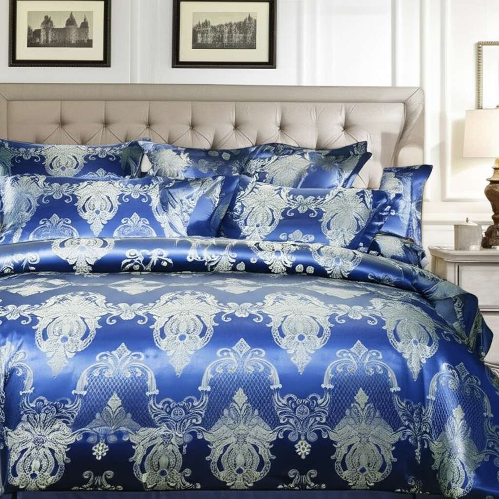 500TC Jacquard 3 Pcs Comforter Set Design – Damask Royal Blue