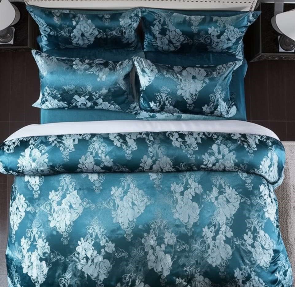 500TC Jacquard 3 Pcs Comforter Set Design – Damask Teal