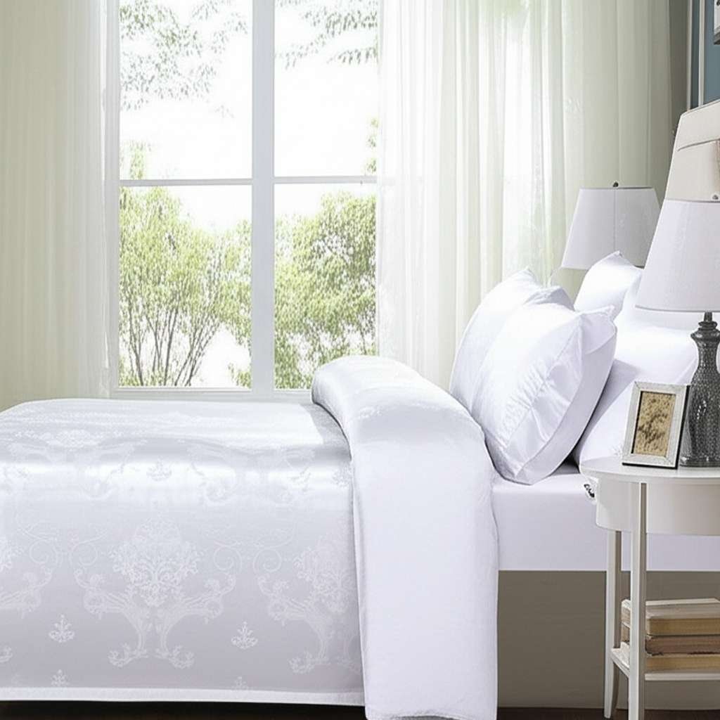 500TC Jacquard 3 Pcs Comforter Set Design – Damask White