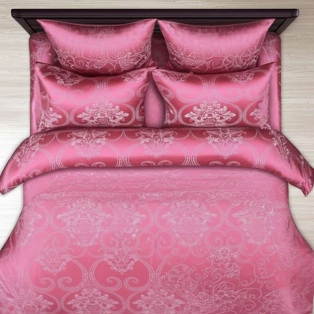 500TC Jacquard 3 Pcs Comforter Set Design – Damask Pink