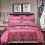 500TC Jacquard 3 Pcs Comforter Set Design - Damask Pink