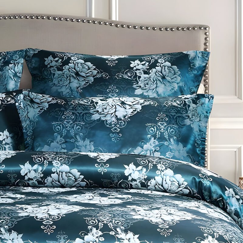 500TC Jacquard 3 Pcs Comforter Set Design - Damask Teal - Image 2