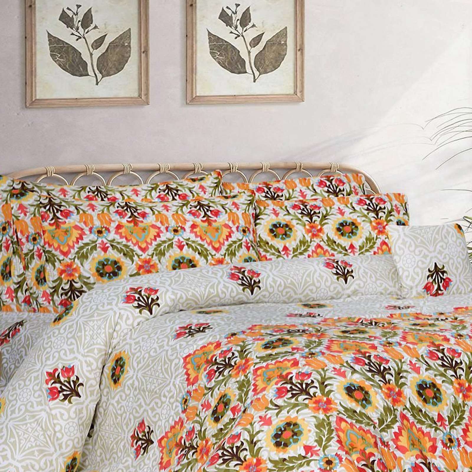 600TC 6Pcs Printed Sateen Quilt Cover Set – Abstract Flowers