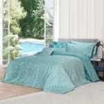 600TC 6Pcs Printed Sateen Quilt Cover Set - Cyan Seashell Pattern