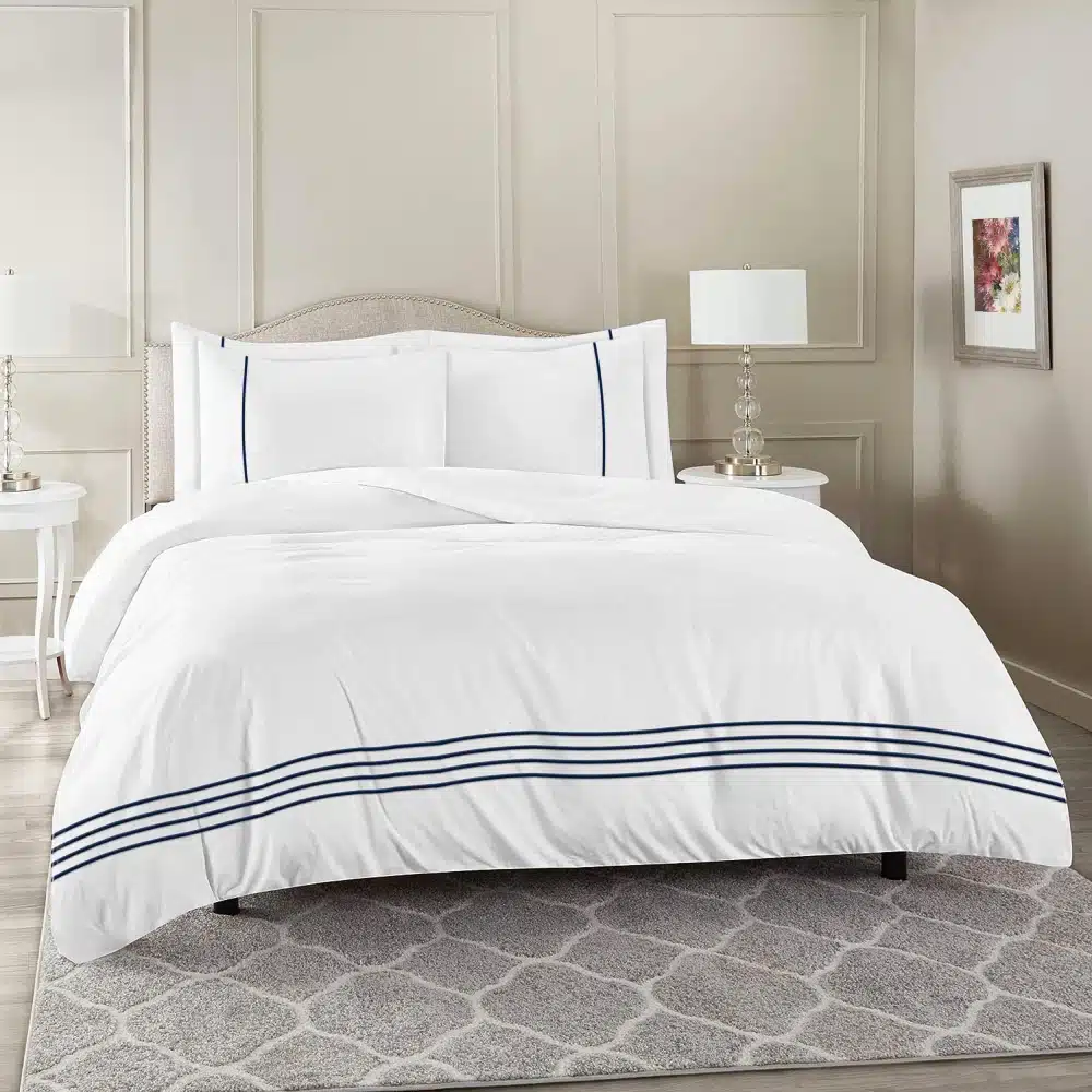 Luxurious bedding set with plush pillows and soft sheets.