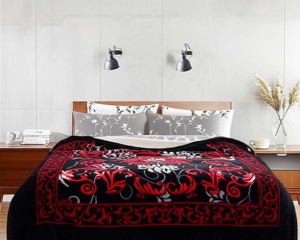 Super Soft 4kg 220 x 240 Mink Blanket – Majestic Red Scroll