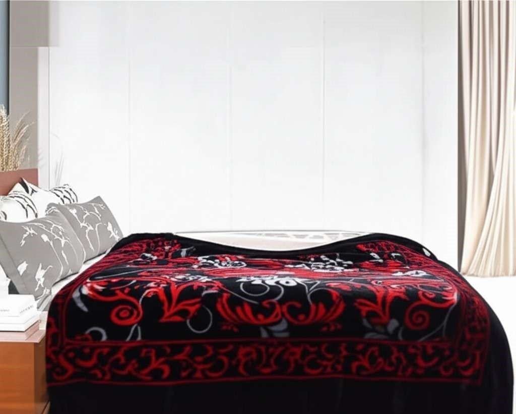 Super Soft 4kg 220 x 240 Mink Blanket – Majestic Red Scroll
