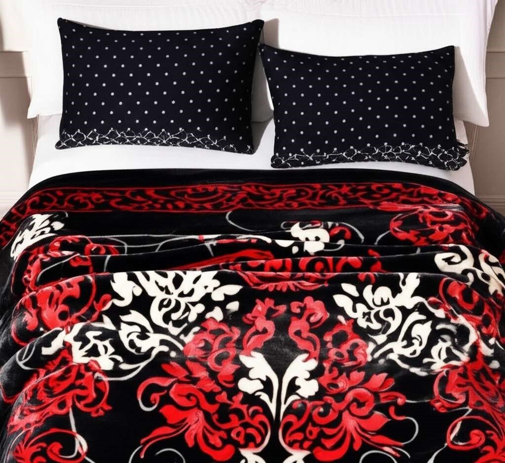 Super Soft 4kg 220 x 240 Mink Blanket – Majestic Red Scroll