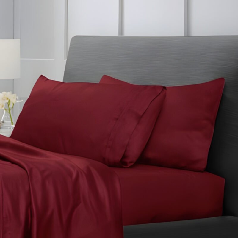 1200TC Pure Egyptian Cotton Sheet Set - Valentine Red - Image 2