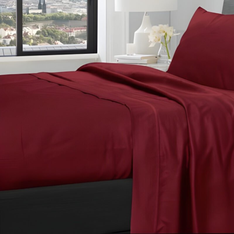 1200TC Pure Egyptian Cotton Sheet Set - Valentine Red - Image 3
