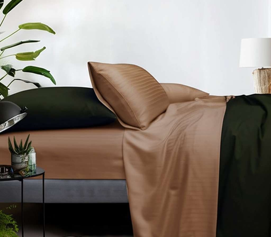 1000TC Cotton Rich Stripe Sheet Set – Brown