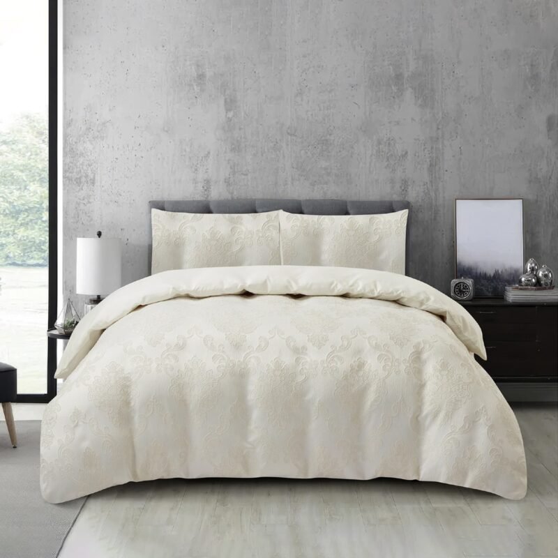 Jacquard 3 Pcs Comforter Set Design - Damask Ivory
