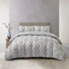Jacquard 3 Pcs Comforter Set Design - Damask Gray