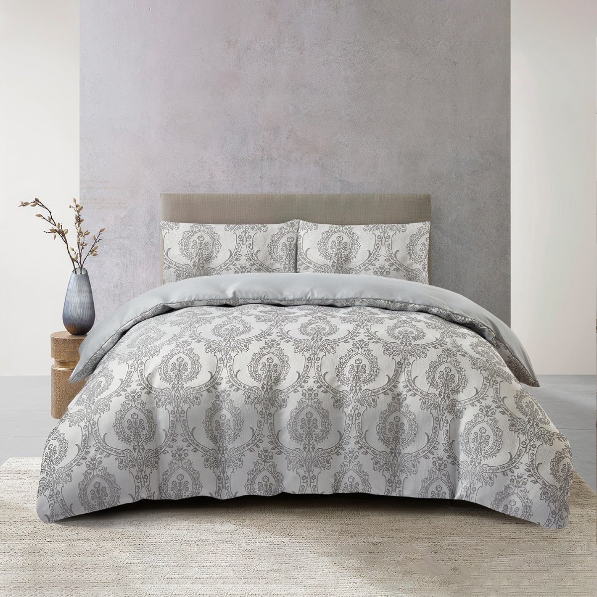 Jacquard 3 Pcs Comforter Set Design - Damask Gray