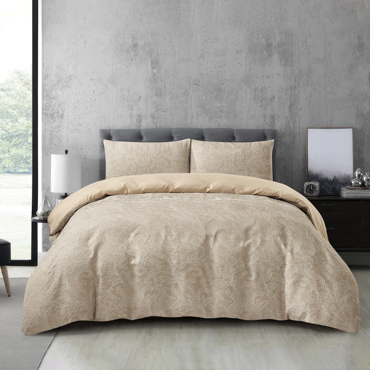 Jacquard 3 Pcs Comforter Set – Paisley Beige