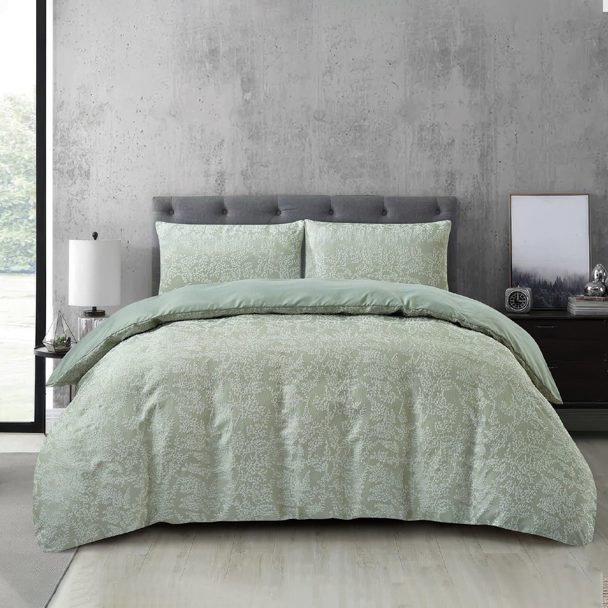 Jacquard 3 Pcs Comforter Set Design - Botanical Sage Green