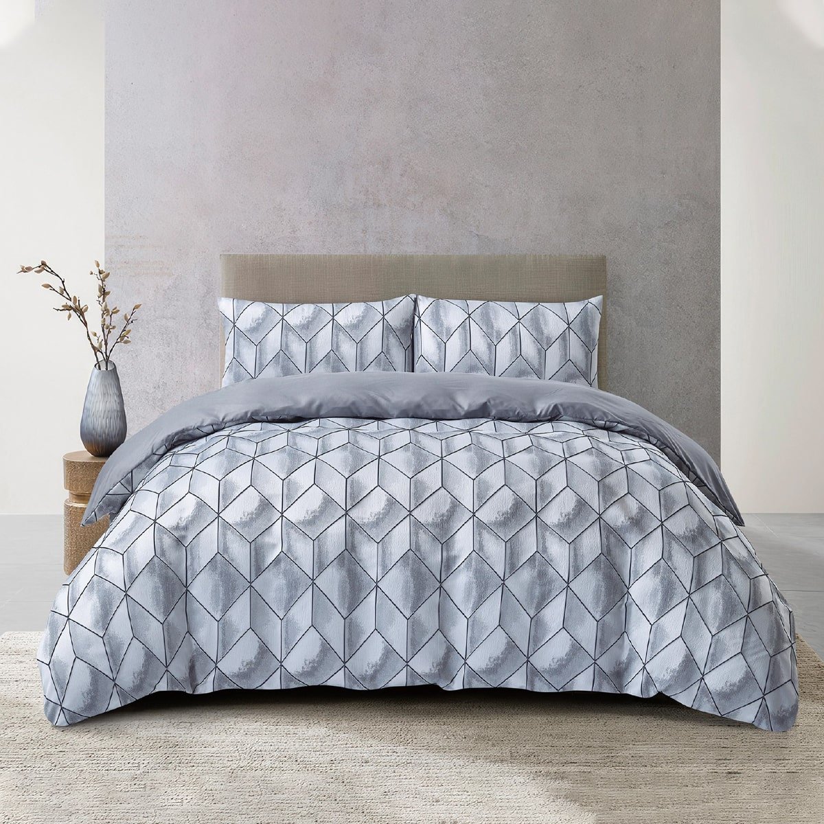 Jacquard 3 Pcs Comforter Set Design - Geometric Modern Grey
