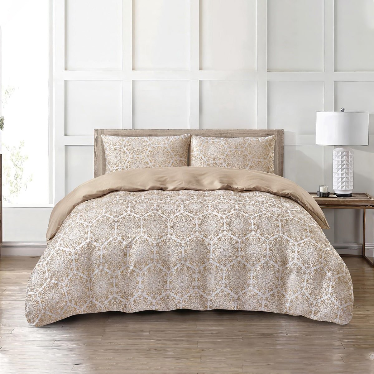 Jacquard 3 Pcs Comforter Set Design - Medallion light beige