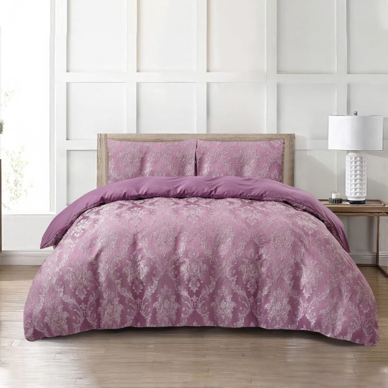Jacquard 3 Pcs Comforter Set Design - Damask Mauve