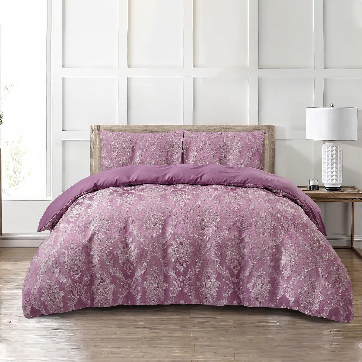 Jacquard 3 Pcs Comforter Set Design - Damask Mauve