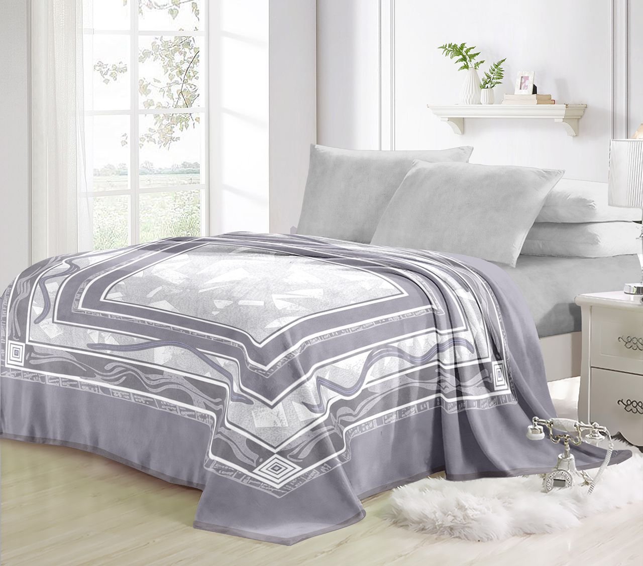 Super Soft 4kg 220 x 240 Mink Blanket - Geometric Grey