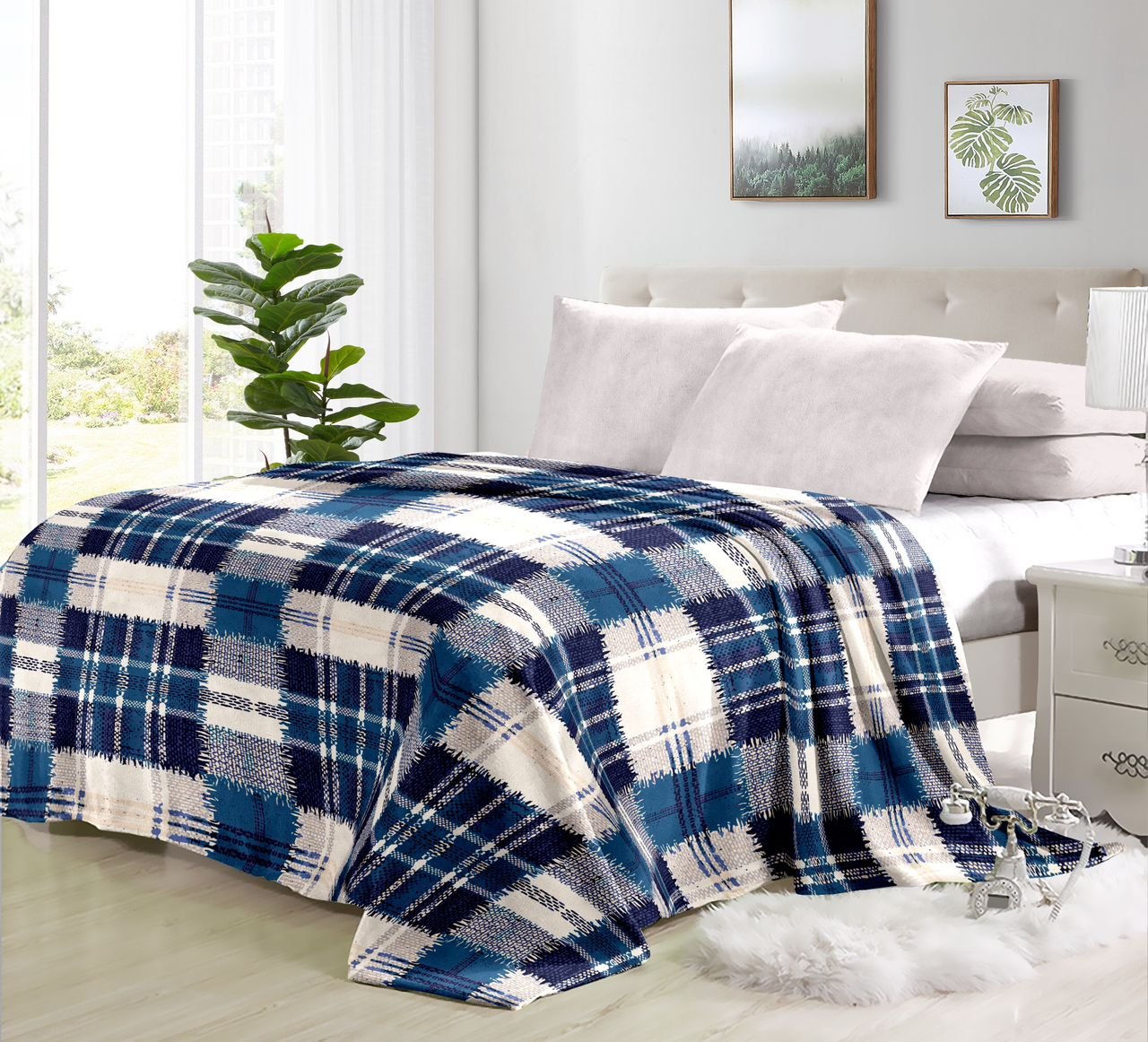 Super Soft 4kg 220 x 240 Mink Blanket - Plaid Blue