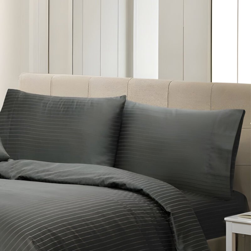 1000TC 3Pcs Cotton Rich Pin Stripe Quilt Cover - Charcoal - Image 2