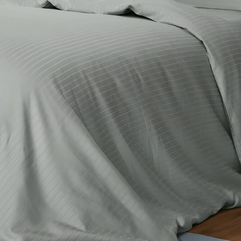 1000TC 3Pcs Cotton Rich Pin Stripe Quilt Cover - Silver - Image 3