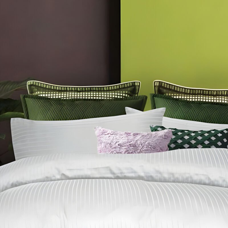 1000TC 6Pcs Pure Cotton Striped Quilt Cover Set - White - Image 2