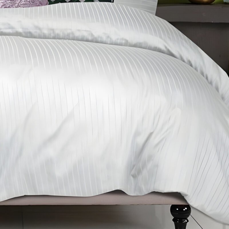 1000TC 6Pcs Pure Cotton Striped Quilt Cover Set - White - Image 3