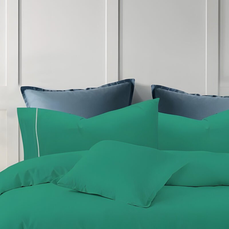 1200TC Pure Cotton 3pcs Embroidery Quilt Cover - Teal - Image 2