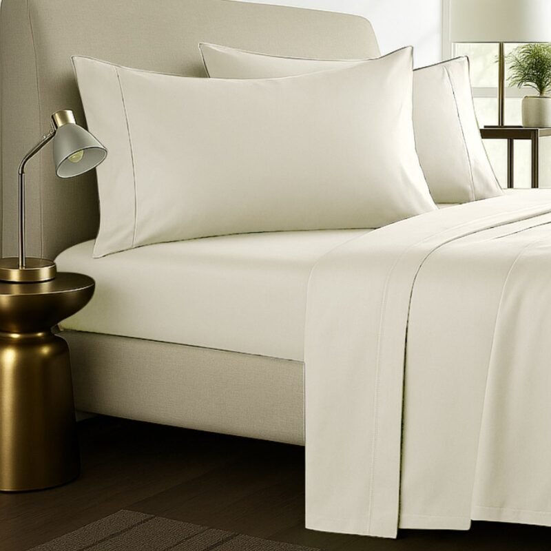 1000TC Pure Egyptian Cotton Sheet Set - Cream - Image 3