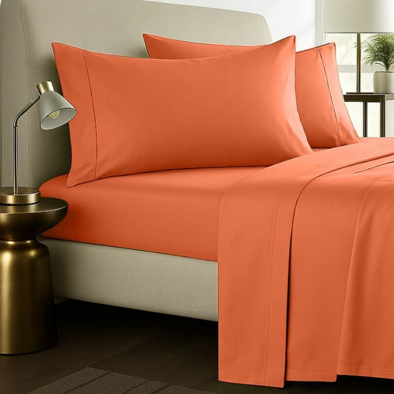 1000TC Pure Egyptian Cotton Sheet Set - Orange - Image 3