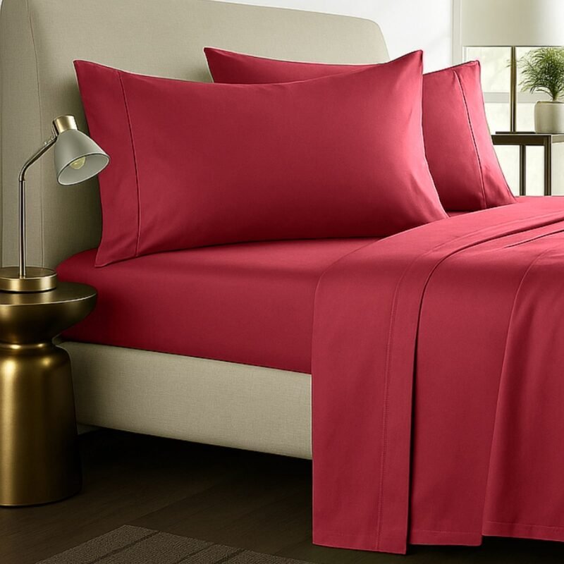 1000TC Pure Egyptian Cotton Sheet Set - Valentine Red - Image 3